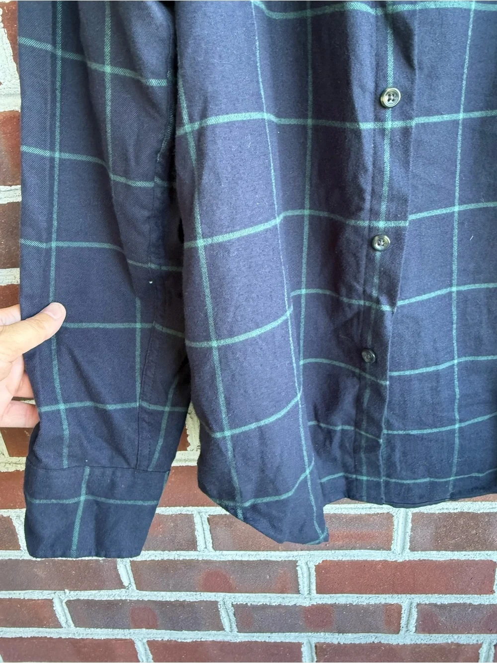 J. Crew Men’s Navy Blue Green Windowpane Plaid Flannel Long Sleeve Shirt Small